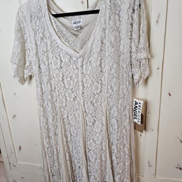 Vintage American Angel 1X White Lace Maxi Dress – Boho Cottagecore - Picture 8 of 10